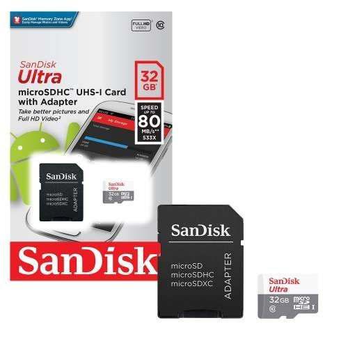 Memoria Micro Sd 32 Gb Clase 10 Sandisk Ultra 80 Mbs