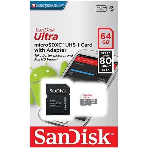 Memoria Micro Sd 64 Gb Clase 10 Sandisk Ultra 80 Mbs