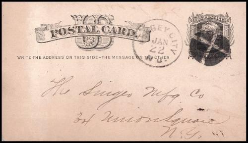 1878 Usa Singer Coser Tarjeta Postal Estampillas Antigua