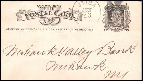 1879 Usa Bank Mohawk Tarjeta Postal Estampillas Antigua