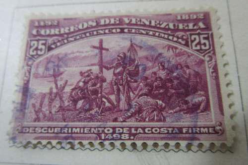 Antigua Estampilla Venezuela 1893 Costa Firme Descubrimiento