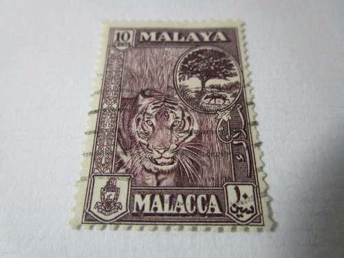 Tigre Fauna Malaya Malacca Estampilla Antigua Coleccion
