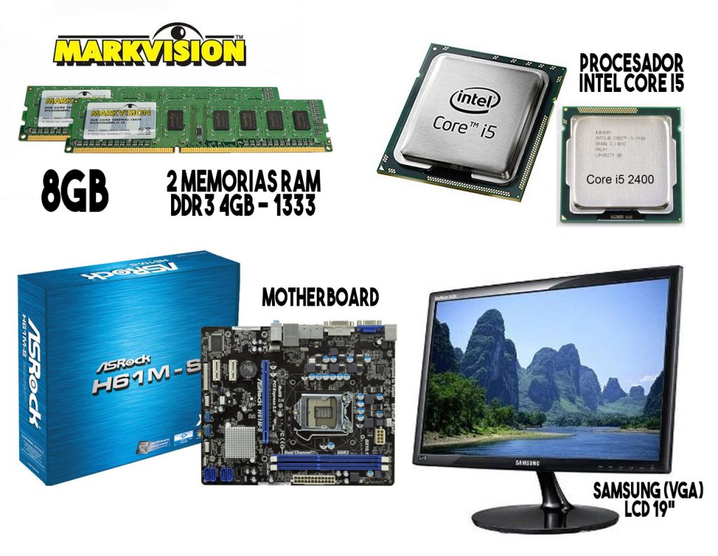 Combo PC (Board 8Gb Ram Procesador Intel Core i5 Monitor