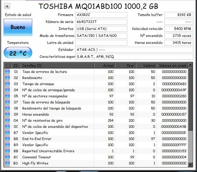Disco duro 1 tera Toshiba para portátil 2.5