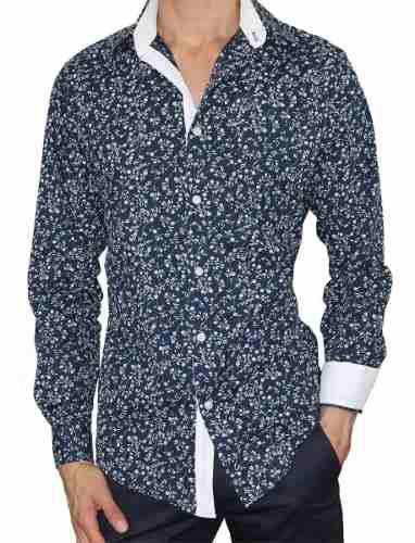 Camisa Estampada Slim Fit Detalles Internos En Algodón