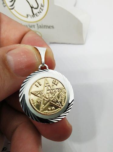 Medalla Pentagrama Tetragramaton Plata 925 Y Oro Maciza