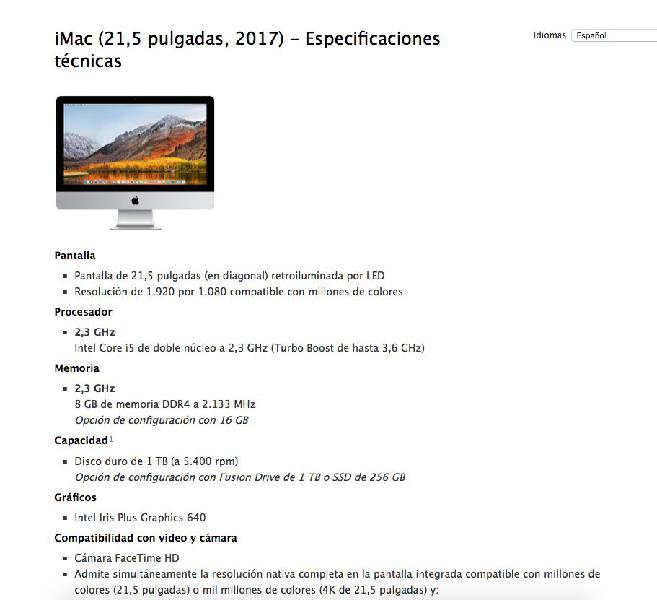 Vendo iMac (21,5 pulgadas, 2017) (Como nueva, poco usada)