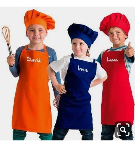 Kit Delantal De Cheff Con Gorro Marcados Para Niño Y Niña