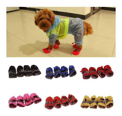 Set De 4 Zapatos Botas Impermeables Para Perro Ajustables