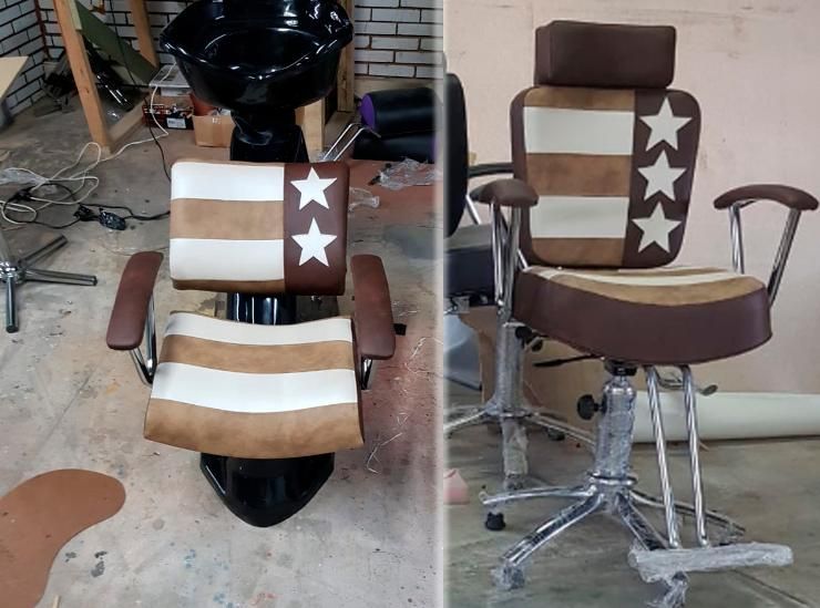 silla de corte y lavacabezas vintage para barberia, nuevo