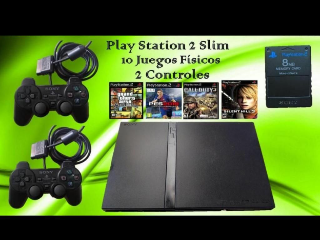 Play 2 Slim 2Controles 10 Juegos Físicos en Excelente