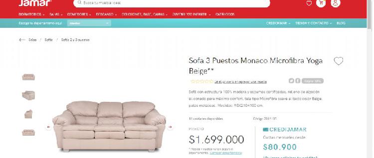 Sofa 3 Puestos Monaco Microfibra Yoga Beige