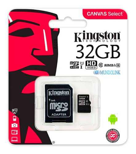 Memoria Micro Sd 32 Gb Kingston Clase 10 Android 80 Mb Veloc