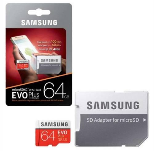 Memoria Micro Sd 4k Uhd Samsung Evo 64 Gb 100 Mb/seg Adaptad