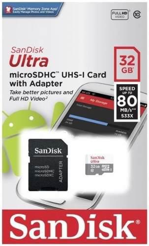 Memoria Micro Sd +adaptador Sandisk 32gb Class 10 80 Mbps