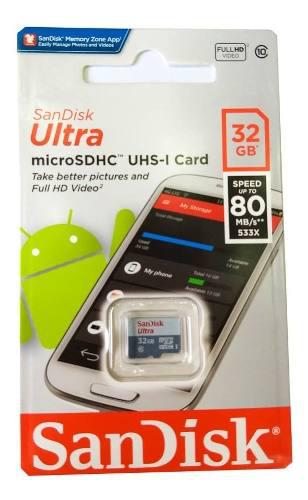 Tarjeta Microsdhc 32gb Sandisk Ultra Uhs-i Clase10 80mb/s