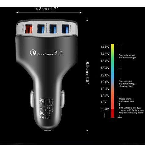 Cargador Cigarrera Carro Rápido 4 Puertos Usb Qc3.0