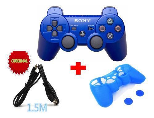 Control Sony Ps3 + Forro + Cable + 2 Tapones 4 Colores