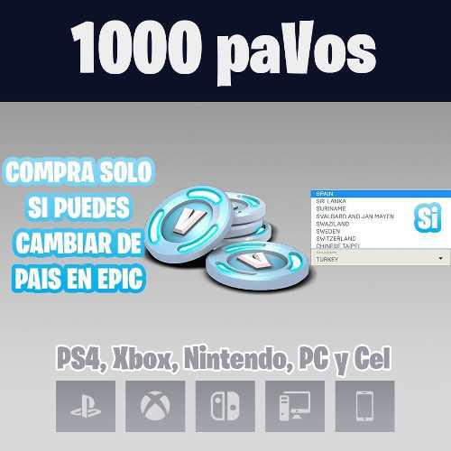 Fornite 1.000 Pavos Para Pc Ps4 Xbox, Switch, iPhone Android
