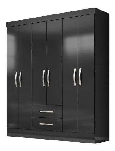 Armario Closet Ropero 6 Puertas 2 Cajones Elegante Negro