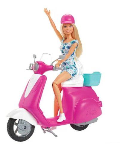 Barbie 30cm Con Moto Scooter Y Accesorios Mattel Gbk85