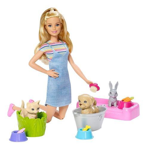 Barbie Juega Y Lava A Sus Mascotas Accesorios Mattel Fxh11