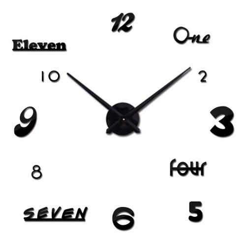 Reloj De Pared Grande En 3d Color Negro