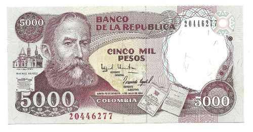 Billete Colombia 5.000 Pesos 4 Enero 1993 Papel Moneda Unc