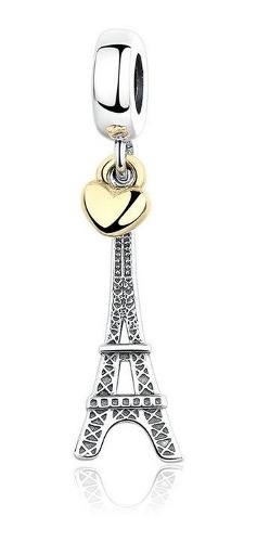 Charm Dije Torre Eiffel Corazón Dorado Estilo Pandora