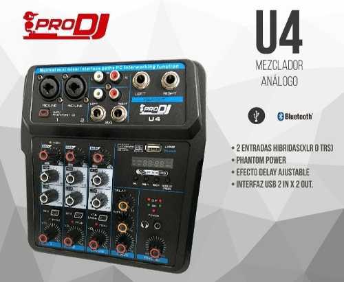 Mezclador Con Bluetooth Y Usb - Efectos Pro Dj U4 Mixer