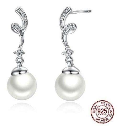 Aretes En Plata 925 Perlas Zircones Para Mujer