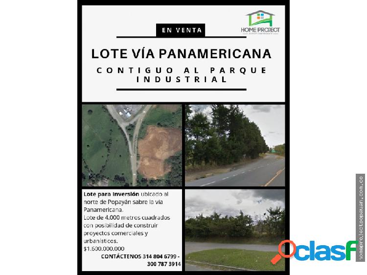 LOTE EN VENTA SOBRE VÃA PANAMERICANA EN POPAYAN