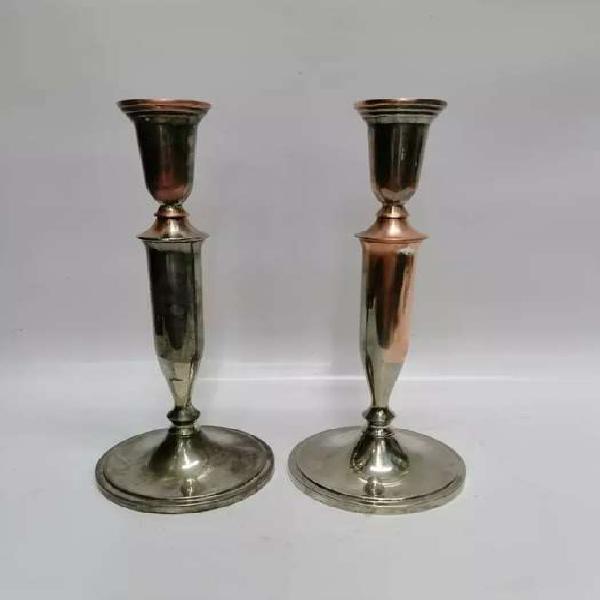 CANDELABRO MESA HINDU COBRE BAÑO PLATA 1 VELA