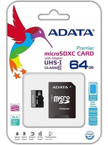 Memoria Micro Sd 64gb Adata Con Adaptador Clase 10 Original