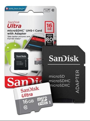 Memoria Micro Sd Uhs-i 16gb Clase 10 Sandisk Ultra 80mbps