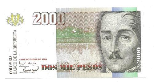 Billete De Colombia 2000 Pesos Formato Grande Au 2001 Y 2002
