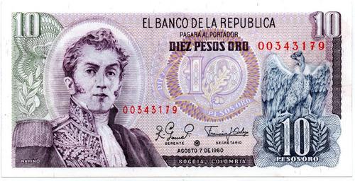 Billetes 10 Pesos Reposición 1980 - Unc