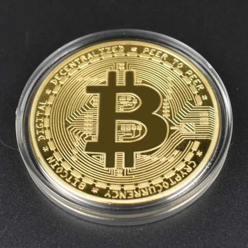 Bitcoin Moneda Enchapada En Oro 18k + Cápsula Conmemorativa