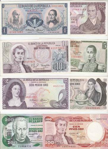Coleccion De 8 Billetes Antiguos De Colombia Originales