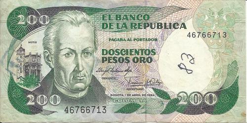 Colombia 200 Pesos 1 Abril 1983. Imprenta Thomas De La Rue