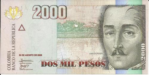 Colombia 2000 Pesos 30 Agosto 2008