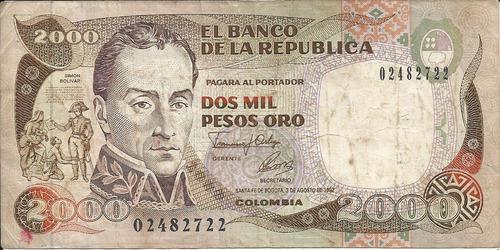 Colombia 2000 Pesos Oro 3 Agosto 1992