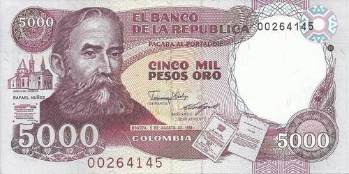 Colombia 5000 Pesos 5 Agosto 1988