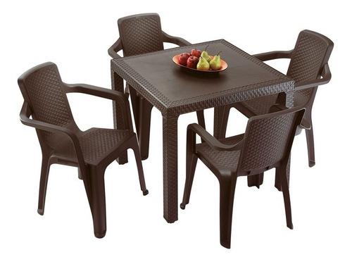 Juego Plastico Mesa Y 4 Sillas Marca Rimax Textura Rattan