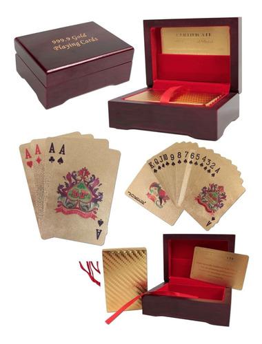 Baraja De Naipes Cartas Dorado Poker De Lujo Caja De Madera