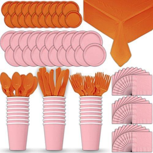 Papel Conjunto Vajilla 24 - Rosa Claro Naranja - Platos Pos