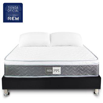 Combo Colchon Doble 140x190 Rem Gray Pro + BaseCama doble +