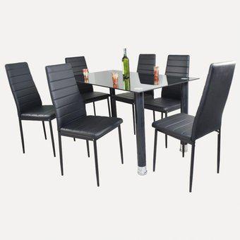 Comedor 6 Puestos En Vidrio Negro, Cómodo, Elegante Y