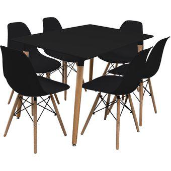 Juego Comedor Eames 6 Puestos Negro Barthon