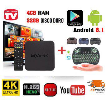 TV BOX 4K D.D 32 GB, RAM 4 GB, Quad Core + Mini Teclado Con